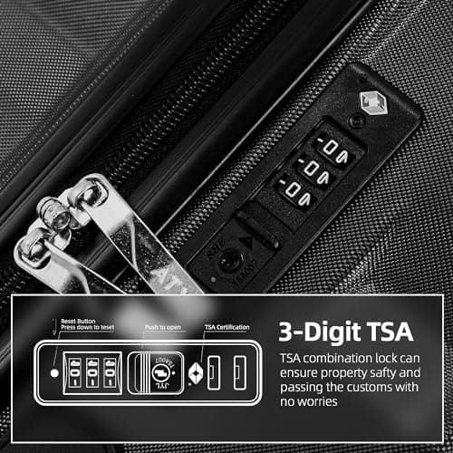 ATX Luggage Medium Suitcase on 4 Dual Spinner Wheels Super Lightweight ABS Hard Shell Hold Check in with Built-in TSA Lock (Black, 65Liters) — view 5