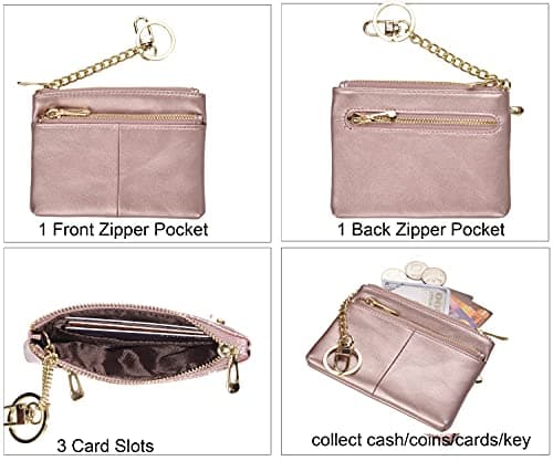Beurlike Womens RFID Coin Purse Change Wallet Small Leather Card Holder Keychain, Rose Gold, S, Fashion — view 3