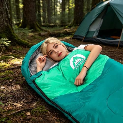 Sleeping Bag 3 Seasons (Summer, Spring, Fall) Warm & Cool Weather - Lightweight,Waterproof Indoor & Outdoor Use for Kids, Teens & Adults for Camping Hiking, Backpacking and Survival (Emerald Green) — view 4