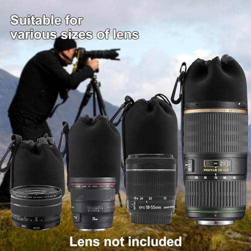 4pcs Camera Lens Bag Set, Protective Neoprene Lens Pouches with Drawstring,Water-Resistant Soft Plush Lens Case for DSLR Camera Lens, Thick Lens Bag 4 Sizes for Canon Nikon Sony Pentax Olympus（Black） — view 5