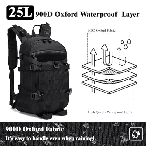 POWER KING 25L Military Tactical Backpack, Practical Womens Mens Army Assult Rucksack, Outdoor Waterproof Hiking Backpack Army Backpack for Trekking Traveling Mountaining Camping, Black — view 3