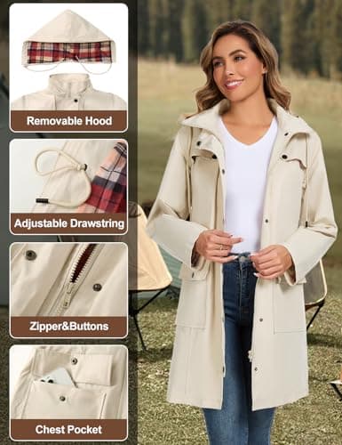 Tuopuda Women's Waterproof Rain Jacket with Detachable Hood for Dog Walking — view 4