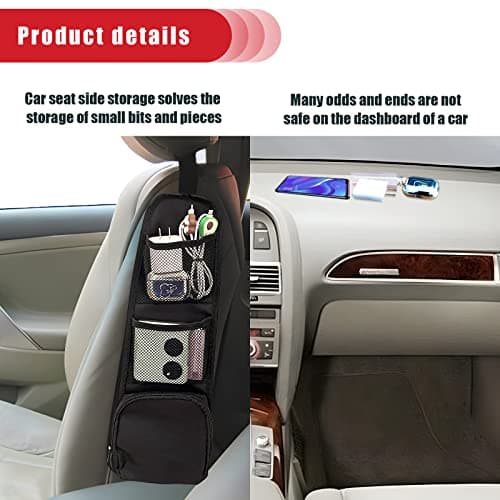 QUICTO 2PCS Car Seat Storage Hanging Bag, Multi-Pocket Seat Side Organizer, Multifunctional Mesh Net Pocket, Can Hold Mobile Phone, Wallet, Glasses, Suitable for Cars, SUVs, Trucks — view 4