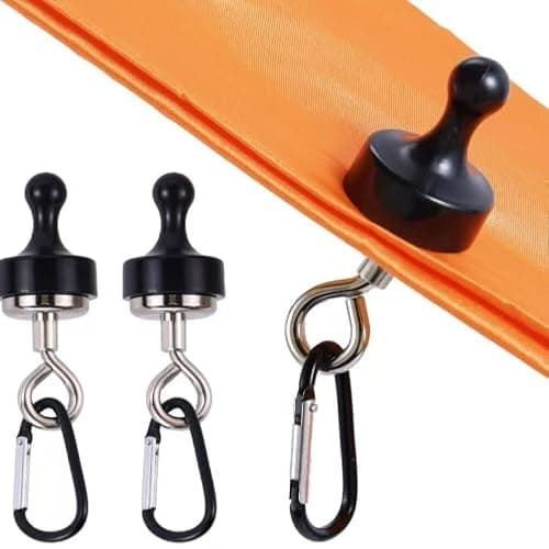 XiXiYang Magnet Camping Hooks,Magnet Hanger D Shape Tent Buckles for Outdoor Tents Swivel Swing,Heavy Duty Magnet Hook with Carabiner (8)