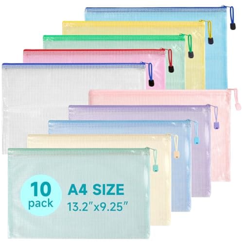 Mutsitaz 10 Pack A4 Plastic Wallets File Bags, A4 Document Wallets with Zipper, Document Folder, Zip Lock Bags, Document Zipper Bags, Zipper Plastic Folder for School, Travel, Home, Office