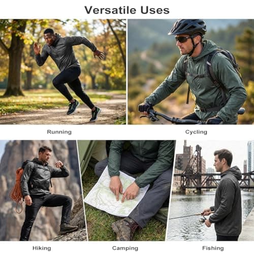 BSBUY Mens Waterproof Jackets Lightweight Rain Jacket Packable Hooded Rain Coats Fast Dry Raincoat Windproof Shell Jacket with Storage Bag and Pocket Solid Color Pullover Top for Travel Hiking Camping — view 2