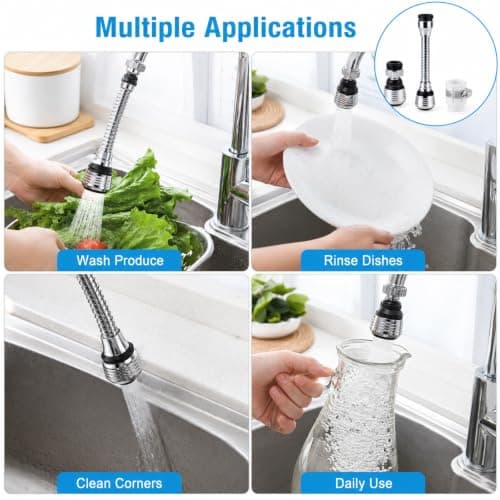 JWJDSAK 2 Pack Kitchen Tap Spray Head Set, 360° Swivel Tap Aerator with Universal Adapter, 2 Water Modes Splash Proof Faucet Extender for Kitchen Sink Bathroom Taps — view 6
