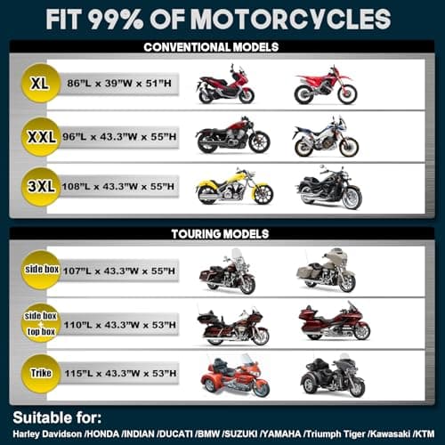 Rosefray Motorcycle Cover with Side+Top Box Heavy Duty 600D Waterproof for Touring Models Harley Davidson Ultra Limited,Road Glide Limited, Gold Wing,Road Master,Indoor & Outdoor Storage Black — view 6