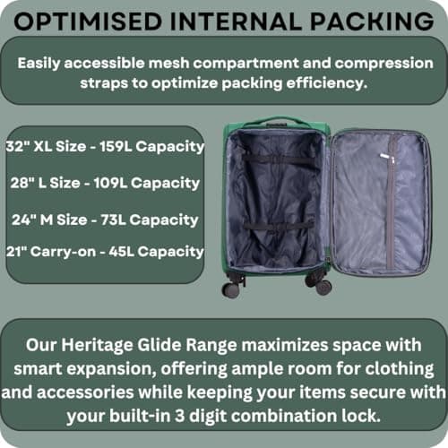 ATX Luggage 24" Medium Suitcase Soft Shell 73L Expandable Lightweight 20-23KG Hold Check in with 4 Spinner Wheels and Built-in 3 Digit Lock (Green) — view 6