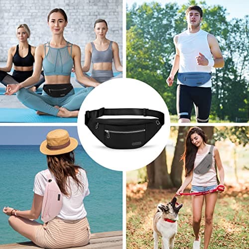 MAXTOP Large Bumbag Waist Fanny Pack Running Belt for Men Women Unisex Bum Bag with Headphone Jack and 4-Zipper Pockets Adjustable Belt for Travel Running Jogging Workout Hiking Gifts Iron Black — view 6