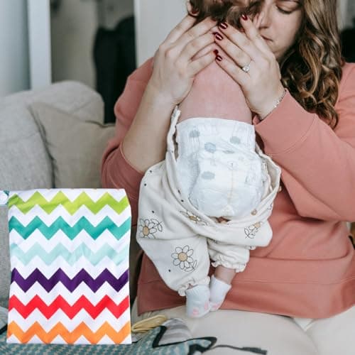 Tabanzhe Wet Bag-Waterproof Wet Dry Bag Washable Cloth Nappy Diaper Bags Portable Swimsuit Cloth Organiser Bag with Zipper for Wet Dry Clothes Storage Travel Beach Pool Gym Yoga — view 5