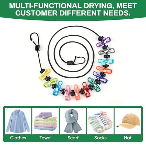 2Pcs Portable Clothesline with 24pcs Colorful Clips & 1Pcs Storage Bags — view 5