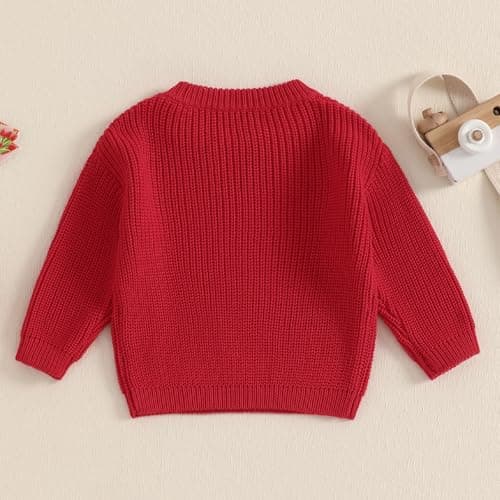 Geagodelia Toddler Baby Boy Girl Warm Sweater Long Sleeve Crew Neck Solid Color Knitted Pullovers Tops Knit Jumpers Sweatshirt Chunky Knitwear Fall Winter Clothes Outfits (Red, 2-3 Years) — view 4