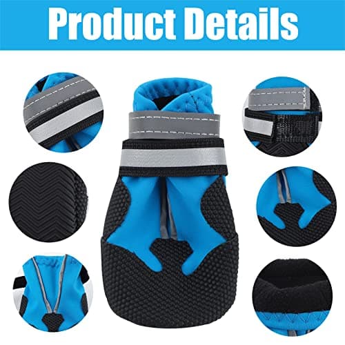 Jodsen Dog Boots, Set of 4 Waterproof Dog Shoes with Reflective Straps Anti-Slip Sole Outdoor Paw Protectors Puppy Shoes for Small Medium Dogs Autumn Winter (Blue, S) — view 3