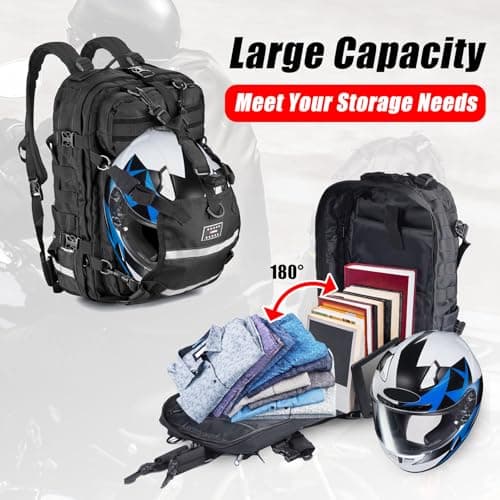 Goldfire Motorcycle Helmet Backpack for Men Expandable 30L Large Capacity Waterproof Motorcycle Backpack Hiking Outdoors Bag Riding Backpack with USB Charging Port — view 3