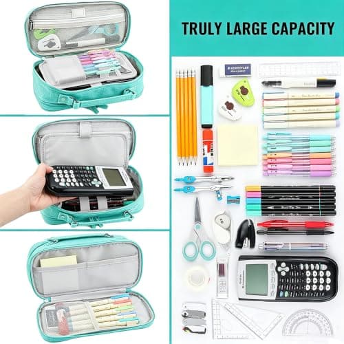 YOULIKE Large Capacity Pencil Case - Big Storage Pen Case with Compartments for Office College School - Pen Bag Pencil Pouch Stationery Organizer Box for Girls Boys Teen Adults (Turquoise) — view 4