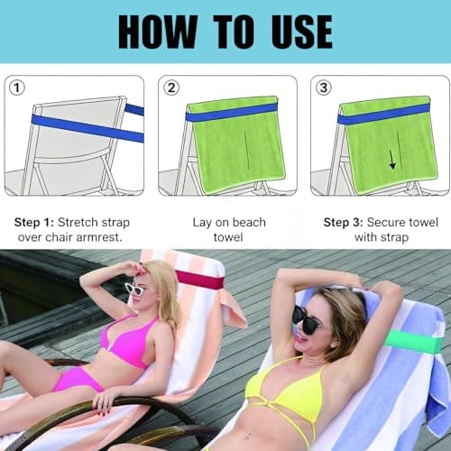 4 PCS Towel Bands For Sun Loungers, Elastic Sunbed Straps For Beach Towels, Windproof Beach Towel Bands For Cruise Chairs, Pool Chairs And Sunbeds, Portable Sun Lounger Towel Holders — view 4