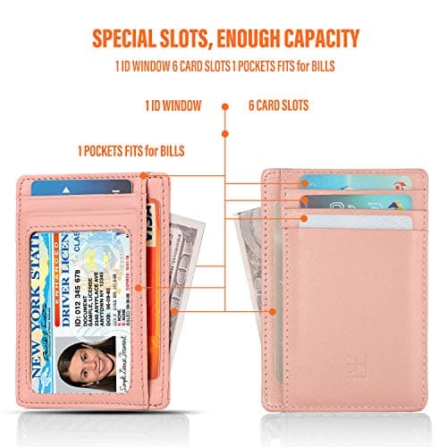Slim RFID Blocking Card Holder Minimalist Leather Front Pocket Wallet for Women, Rose Gold, M, Minimalist — view 4