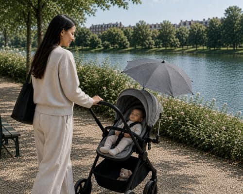 Premium Baby Parasol, SPF 50 UV Protection, 70x70cm, with Quick-Release Clamp, Compatible with All Pushchairs, Prams, Strollers and Travel Systems - Grey Mist |For Your Little One — view 5