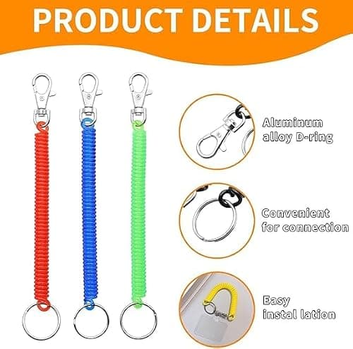 6-Pack Vibrant Spiral Keychains - 7-Inch Retractable Key Holder with Durable TPU Coil & Anti-Rust Carabiner for Keys, Wallet, ID, Backpack — view 3