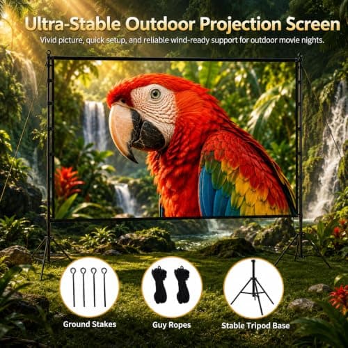 TOWOND Projector Screen and Stand, 120 inch Portable Projection Screen Indoor Outdoor Projector Screen 16:9 4K HD Wrinkle-Free Lightweight Movie Screen with Carry Bag for Backyard Movie Night — view 3