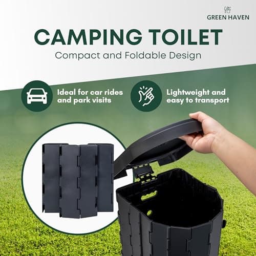 Green Haven Foldable Camping Toilet – Portable Loo for Adults with 6L Washable Basket & Built-in Roll Holder – Travel Toilet for Caravan, Festival, Outdoor, Indoor Emergency Use — view 2