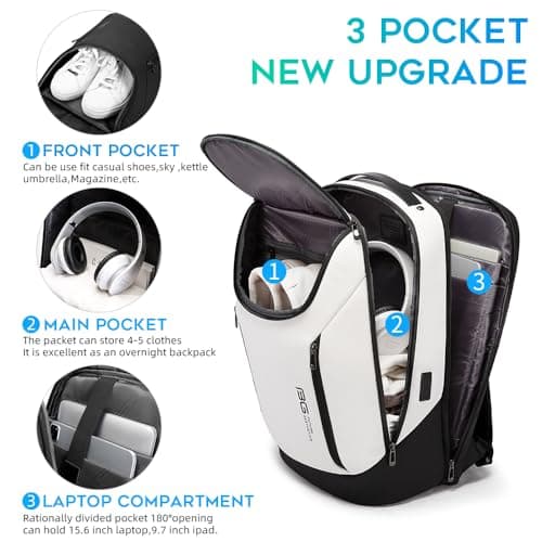 BANGE Business Smart Backpack Waterproof fit 15.6 Inch Laptop Backpack with USB Charging Port,Travel Durable Backpack, White, L, Fashion — view 2
