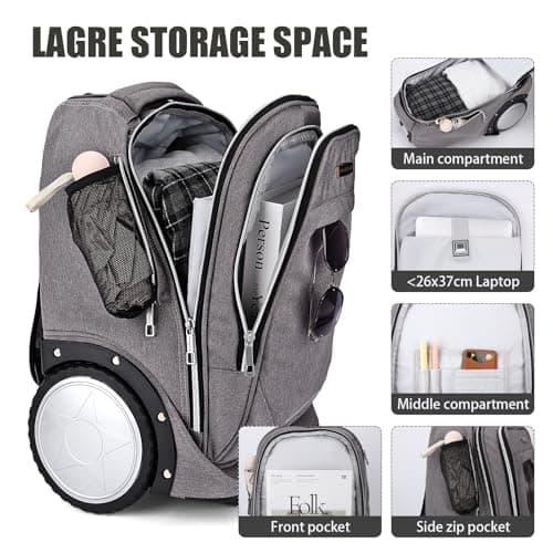 Rolling Backpack with 7 Inch Large Wheels, Double Reinforce Telescoping Handle,Easy Going Up and Down Staircase, Carry-on Backpack with Laptop Compartment for Business and Travel Commuter Grey — view 4