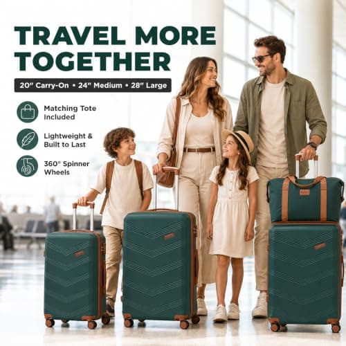 CONCEPTEN Expandable Hardshell Luggage Set 5 Piece, 22x14x9 Airline Approved Carry On, 20/24/28" Suitcase Set with TSA Lock, Spinner Wheels, ABS+PC (Teal) — view 2