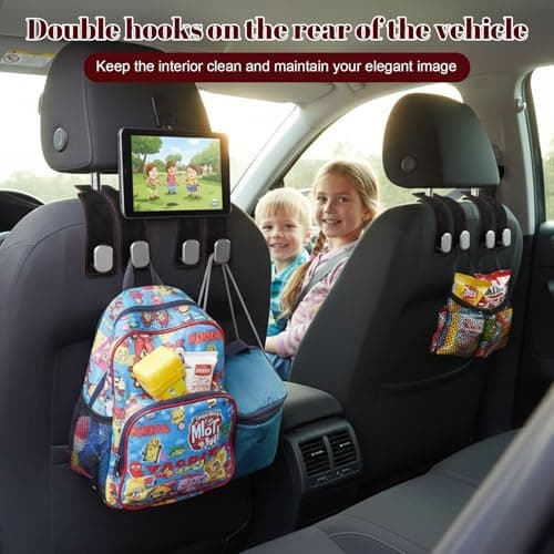 YGCQFH 2 Pcs Car Hooks, Car Seat Hooks Car Seat Back Double Hook Car Headrest Hook, Car Seat Hooks for Headrest, Car Bag Hook, Car Seat Hook for Bags, Purses, Handbags(Black — view 6