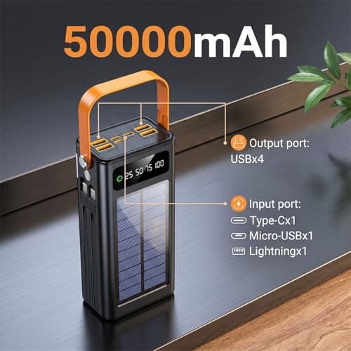 BEOSIOR Solar Battery Bank, 22.5W Fast-Charging Station 50000mAh Portable Charger with LED Light, Built-in Cables, PC, 4 Outputs, 3 Inputs for Phones, Tablets, Laptops, Camping, Hiking, Emergencies — view 3