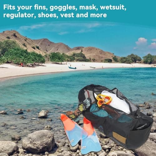 96x32cm/37.8x12.6in Diving Net Bag, Large Capacity Mesh Dive Bag Extra Large Mesh Travel Bag Snorkeling Equipment Mesh Storage Bag Snorkel Gear Mesh Travel Bag with Handle for Beach Pool — view 6