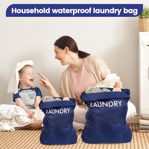 2 Pcs Waterproof Drawstring Travel Laundry Bags Two Sizes — view 6