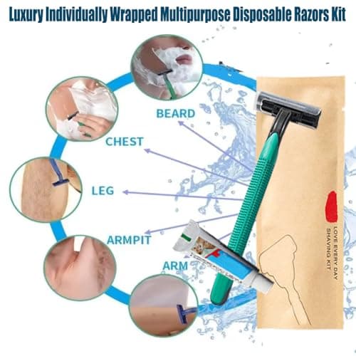 15Pack Luxury Twin Blade Disposable Razors Kit with Shave Cream; Individually Wrapped; Sensitive Skin Guest Shaving Razor for Hotel, Salon,Spa,Home Care and Travel — view 2
