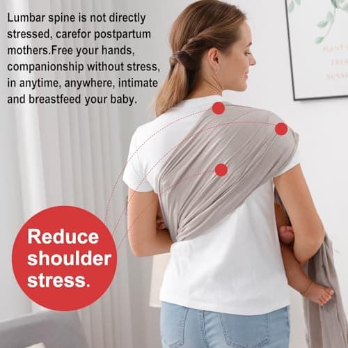 vrbabies Baby Sling Carrier for Newborn to Toddlers, Adjustable Breathable Muslin Double Ring Sling Wraps, Sling Holder Carrier Scarf, Ideal Baby Gift for New Parents (Grey) — view 4
