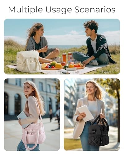 bagsmart Insulated Lunch Bags for Women, 6.7L Portable Lunch Box with Shoulder Strap Reusable Cooler Bag, Puffy Thermal Lunch Tote for Work/School/Picnic/Travel — view 5