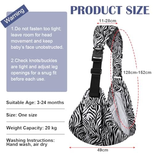 AYESY Baby Carrier, Portable Toddler Sling Carrier with Adjustable Thick Shoulder Straps, Soft Baby Sling for Newborn Up to 3-24 Months, Breathable and Comfortable(Zebra) — view 2