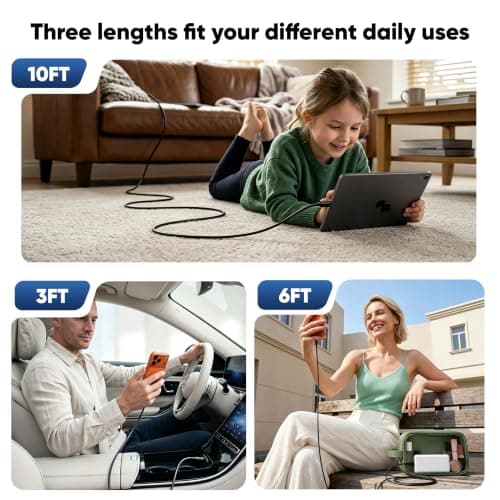 USB C to USB C Cable, 60W Type C Fast Charger Cable 10Pack (3/3/6/6/10FT)*2 — view 5