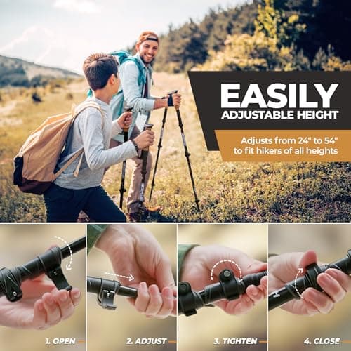 Foxelli Carbon Fiber Walking Poles – Lightweight Collapsible Hiking Poles with Cork Grips, Quick Flip Locks & All-Terrain Accessories – Adjustable Height Hiking Sticks for Men & Women — view 5