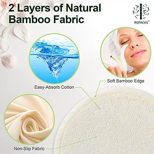 ASPACES Reusable Makeup Remover Pads - 20 Packs Natural Bamboo Cotton Rounds Eco-Friendly for All Skin Types with Cotton Laundry Bag, White — view 2