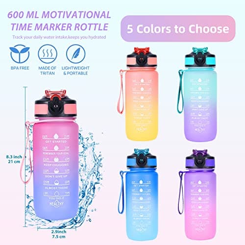 SUPPRUI Water Bottles with Straw,600ml Kids Water Bottle with time markings,Motivational Drink Bottles Leakproof and BPA-free (Purple) — view 6