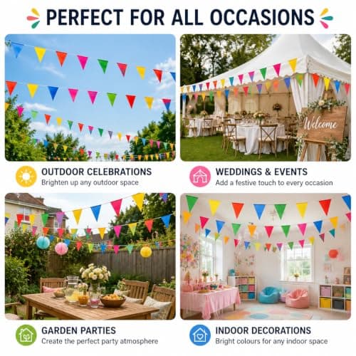 Cookey™ Outdoor Bunting, 200 Flags, 100m Multicolour Fabric Pennant Banners — view 5