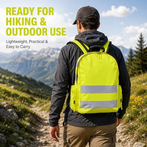 High Visibility Reflective Safety Backpack – Hi Vis Rucksack with Reflective Strips,Waterproof Lightweight & Durable – Ideal for Work, Cycling, School, Outdoor Use (Yellow With Stripes) — view 6