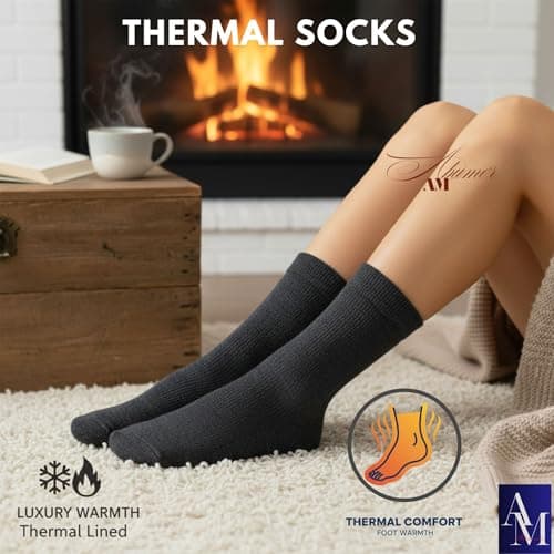 ABUMOR® 3Pairs Winter Thermals Ladies Thermal Socks, Black, Size 4-7, Cold Weather Protection -25°C, 8 Pack (4-7 Asrtd 3P) — view 2