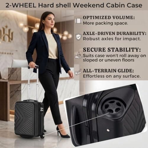 DK Luggage 40cm Lightweight Hard Shell Cabin Suitcase 2-Wheel Compact Carry-On Small Travel Case Ideal Weekend Bags/Business Trips/Short Breaks (Black, Weekend Bag) — view 4