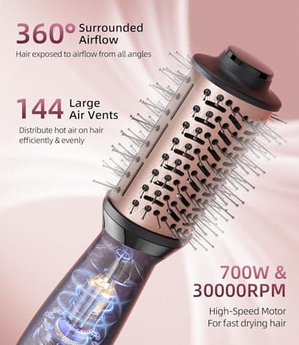 Travel Dual Voltage Hair Dryer Brush, Small Hot Air Brush for European Travel, Compact 2 Inch One Step Blowout and Volumizer Hair Blow Dryer with Oval Design, Rose Gold — view 5