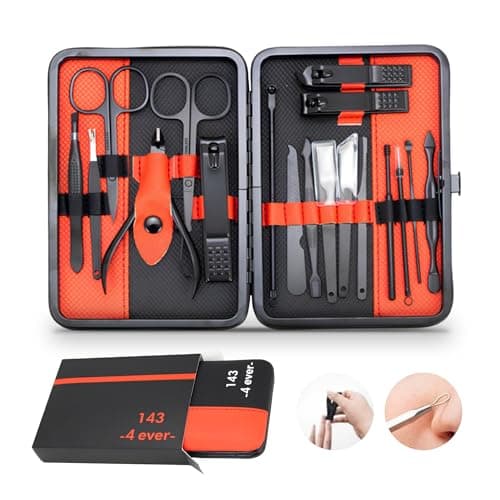 Nail Clippers Gifts for Men, Women & Travel Essentials. Manicure Set with Nail Files, Nail Scissors, Cuticle Remover, Nail Kit. Nail Clippers for Tick Nails & Pedicure Sets for Feet. 18pc Nail Set.