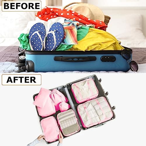 LANSKLBD 6/8 Set Packing Cubes for Suitcases Travel Luggage Packing Organizers,Travel Accessories Essentials Luggage Organizer with Shoe/Tioletry/Laundry Bag (Pink, 8 set) — view 2