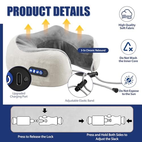 Neck Massager, Newly Upgraded Rechargeable U-Shaped Shoulder and Neck Relaxer with Drawstring Bag, 3D Deep Tissue Kneading, 3 Levels of Intensity and 3 Modes, Massage Cushion for Travel,Office,Drving — view 3