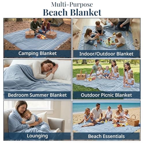 LANE LINEN Extra Large Turkish Cotton Beach Towel Blanket – Jumbo Sand-Free Quick Dry Travel Blanket – Oversized 208x208 cm Towel for Camping, Beach & Picnic - Sky Blue — view 5
